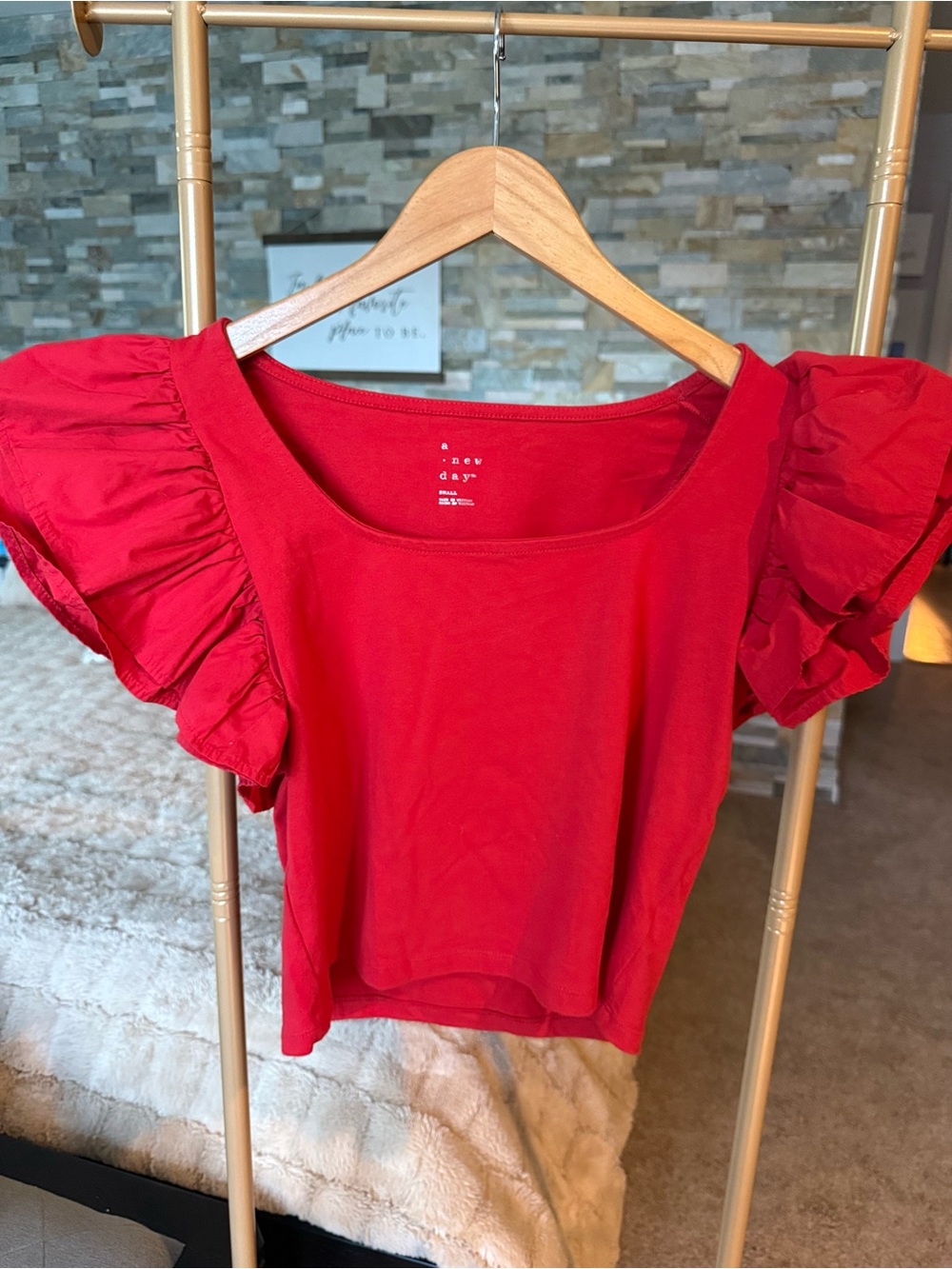 a new day Red Puff Sleeve Scoop Neck Top